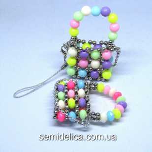 Брелок, украшение на сумку 40х55 мм, Сумочка цветкая в серебре