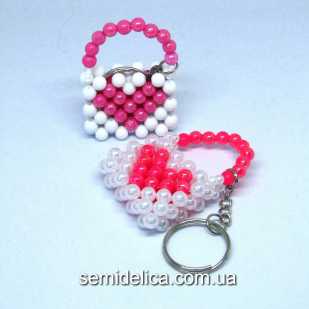 Брелок для ключей 30х60 мм, Сумочка с ярко-розовым сердечком