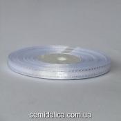 Лента атласная 0,6 см, белый с серебряным люрексом