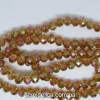 Бусины хрустальные 6х4мм Рондель, коньячный прозрачный с блеском АВ