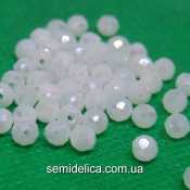 Бусины хрустальные 4х3мм Рондель, белый полупрозрачный с АВ