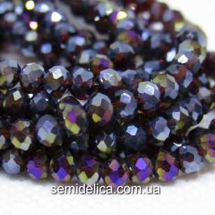 Бусины хрустальные 4х3мм Рондель, коричневый темный с блеском АВ