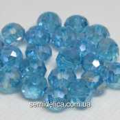 Бусины хрустальные 8х6мм Рондель, бирюзовый прозрачный с блеском АВ