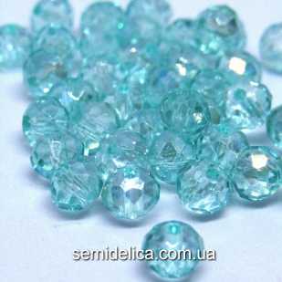 Бусины хрустальные 6х4мм Рондель, мятный прозрачный с блеском