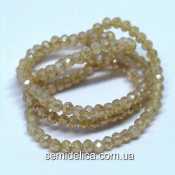 Бусины хрустальные 3х2,5мм Рондель, коричневый светлый прозрачный с блеском АВ