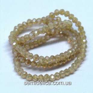 Бусины хрустальные 3х2,5мм Рондель, коричневый светлый прозрачный с блеском АВ