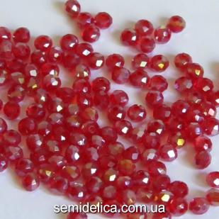 Бусины хрустальные 6х4мм Рондель, красный прозрачный с блеском АВ