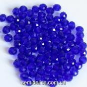 Бусины хрустальные 4х3мм Рондель, темно-синий прозрачный глянец