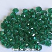 Бусины хрустальные 8х6мм Рондель, изумрудный прозрачный глянец