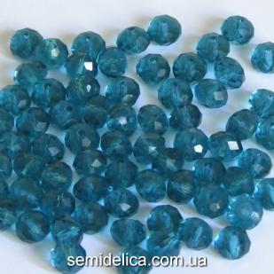 Бусины хрустальные 8х6мм Рондель, морской волны прозрачный глянец