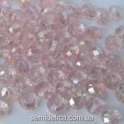 Бусины хрустальные 8х6мм Рондель, пудровый прозрачный с блеском АВ