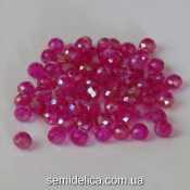 Бусины хрустальные 8х6мм Рондель, фуксия прозрачный с блеском АВ