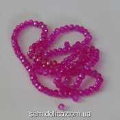 Бусины хрустальные 4х3мм Рондель, фуксия прозрачный с блеском АВ