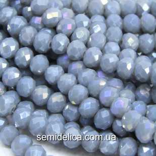 Бусины хрустальные 4х3мм Рондель, серый не прозрачный с блеском АВ