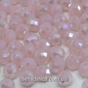 Бусины хрустальные 6х4мм Рондель, розовый полупрозрачный с блеском АВ