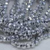 Бусины хрустальные 4х3мм Рондель, серебро напыление