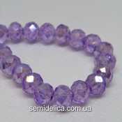 Бусины хрустальные 6х4мм Рондель, сиреневый прозрачный с блеском АВ