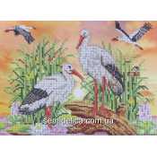 Схема для вышивки А4 бисером на габардине "Аисты в камышах"