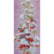 Схема для вышивки, панно, "Снегири на калине"