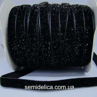 Лента бархатная 1,0 см, черный с блеском