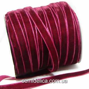 Лента бархатная 1,0 см, бордо