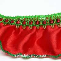 Лента Рюша 4,5 см, атласная красная с зеленым