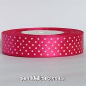 Лента атласная 2,5 см, малиновый в белый горошек