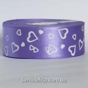 Лента атласная 4,0 см, сердце, фиолетовый