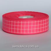 Лента репсовая 2,5 см, розовый в клеточку