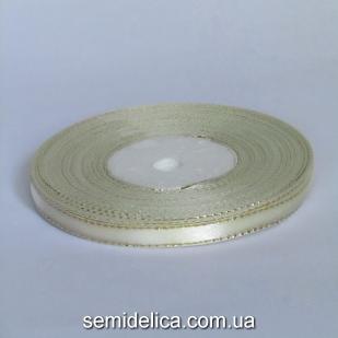 Лента атласная 0,6 см, молочный с золотым люрексом