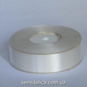 Лента атласная 2,5 см, молочный с золотым люрексом