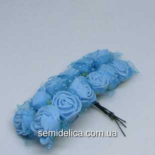 Роза из латекса в фатине 1,5 см, голубой