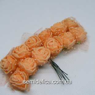 Роза из латекса в фатине 1,5 см, оранжевый