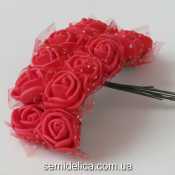 Роза из латекса в фатине 2 см, коралловый