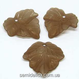 Бусины подвески акрил 24х22,5х3 мм Листочек, коричневый
