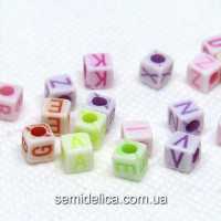 Бусины Алфавит 5х5мм, куб с буквами микс