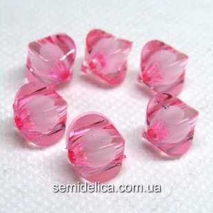 Бусины акрил 10 мм Куб, розовый с белой бусиной внутри