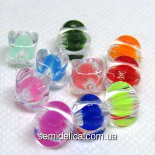 Бусины акрил 10 мм Куб, прозрачный с микс бусиной внутри