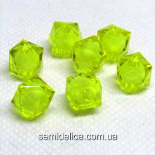 Бусины акрил 10 мм Куб, желтый с белой бусиной внутри