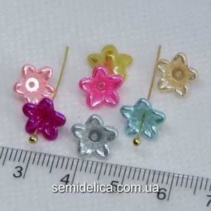 Бусины акрил 10х5 мм Цветочек, цветной микс