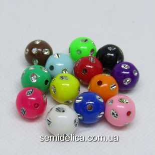 Бусины Круглые 10 мм со стразами, микс