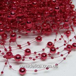 Бусины на леске 3мм 7мм зеркальные, длина 1,3 м, малиновый