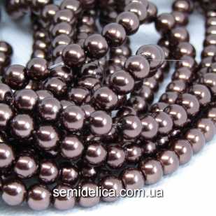 Бусины жемчуг 6 мм стеклянные, коричневый