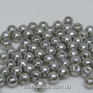 Бусины жемчуг 4 мм стеклянные, светло-серый