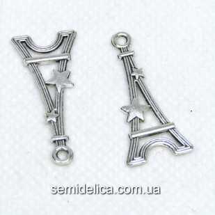 Кулон, подвеска металл 30х13 мм Эйфелева башня, серебро