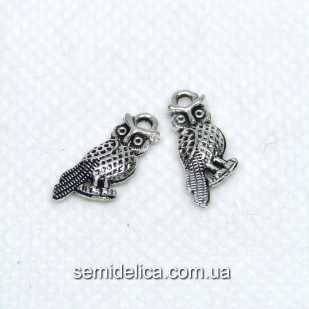 Кулон, подвеска металл 16х7 мм Сова, серебро
