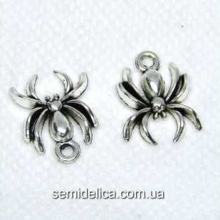 Кулон, подвеска металл 15х15 мм Паук, серебро
