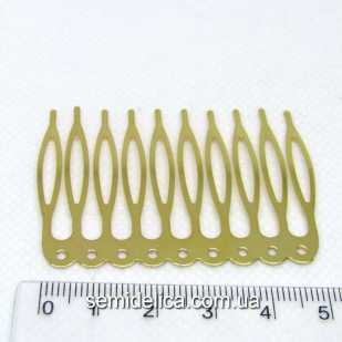 Гребень металлический, гребешок для фаты 5х4 см, золото