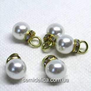 Кулон, подвеска 10 мм Жемчужина с разделителем, золото белый