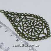 Коннектор, подвеска филигрань металл 7,8х4,2 см "Капля", бронза